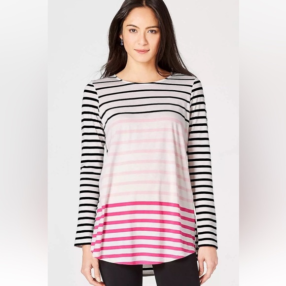 J. Jill Tops - J. Jill Soft Crewneck Knit Tunic has Tricolor Stripes in Front 2 Pleats Back  2X